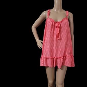 Victoria's Secret Size L Pink Polka-dot Chemise Babydoll Silk Blend Ruffled